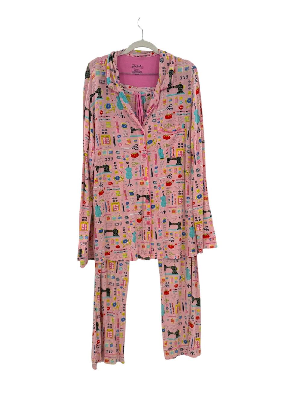 Nick & Nora Sewing Seamstress Novelty Print Modal Pajama Set Pink Size XL